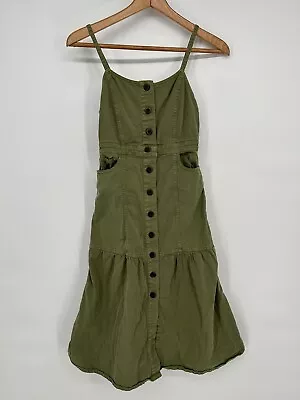 Madewell Dress Womens 00 Green Bayview Tiered Midi Button Front Sleeveless • $16.20