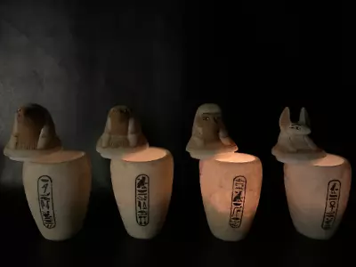 Huge Set Of CANOPIC Jars Made From Ancient Egyptian Alabaster Stone • £200.08