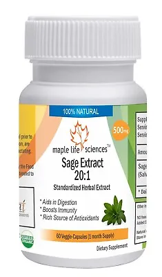 Sage 20:1 Extract Capsules Sclareol Improve Memory Strengthen Nervous System • £8.29