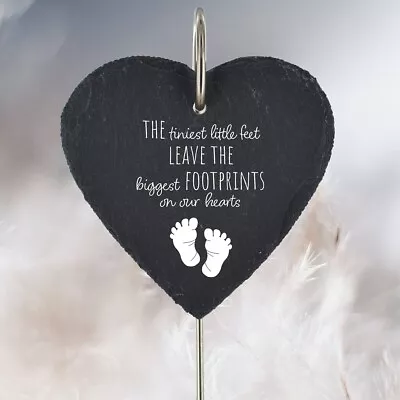 Baby Grave Stick Marker Plaque Footprints Child Ornament Memorial Heart Slate • £11.75