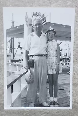 Vtg Found Photo Dad & Daughter Cat Eye Glasses Saddle Shoes 1955 Ocean City NJ • $3.87
