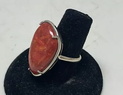 Old Pawn Sterling Silver Signed BBJ Coral Stone Ring Sz9 7.3G Estate  • $32