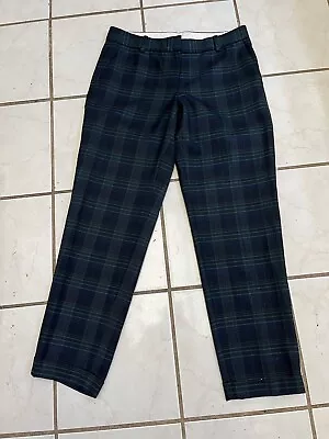 J.CREW Navy Blue/Green Plaid Wool CAFE CAPRI Cuffed Ankle Pants Sz 0 • $27.99
