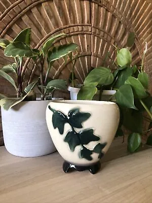 $13 • Buy Vintage MCM Royal Copeland Cream Green Ivy Footed Planter Flower Pot Vase