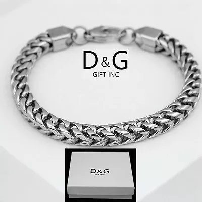 DG Men's 8.5  Stainless Steel 8mm Classic Franco Chain Bracelet High Polish.Box • $16.99