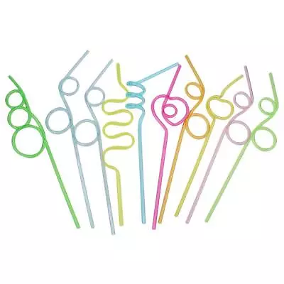 10x Crazy Curly Drinking Straws Wiggle Twist Kids Party Bag Fillers Mixed Color • £5.02