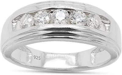 1/2ct Round Moissanite Channel Set Men's Wedding Band Ring Sterling Silver VVS1 • $90.69