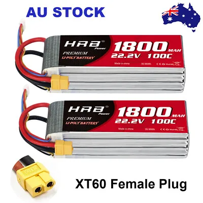 $88.24 • Buy 2pcs HRB 22.2V 1800mAh 100C 6S XT60 LiPo Battery For RC Helicopter Drone Boat AU