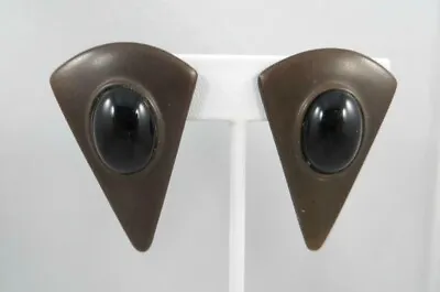 $59 • Buy Signed Ben-Amun Brown With Black Stone Triangular Clip On Earrings