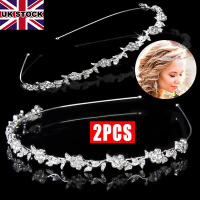 £7.49 • Buy 2Pcs Silver Bridal Veil Tiara Diamante Rhinestone Wedding Party Prom Headband UK