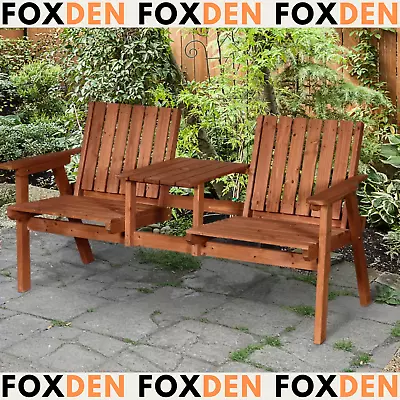 Wooden Garden Companion Bench Love Seat Rustic Set 2 Chairs Outdoor Patio Table • £129.97