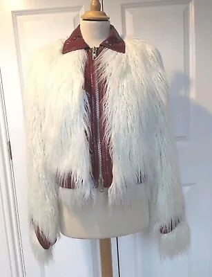 Giambattista Valli X H&m Ivory Fux Fur Burgundy Trim Small Bnwot • $199.20