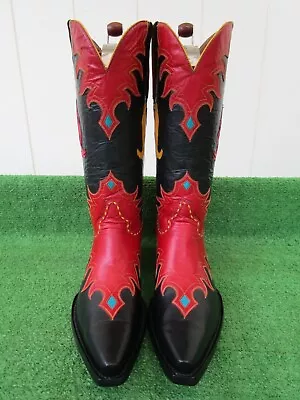 Vintage ⭐ Longhorn ⭐ Tooled Overlay⭐ Hot Chili Peppers ⭐ Western ⭐ Boots 10.5 D • $1100