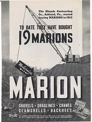 1939 Marion Steam Shovel Co. Ad: Rhoads Contracting Co. Of Ashland Pennsylvania • $17.76