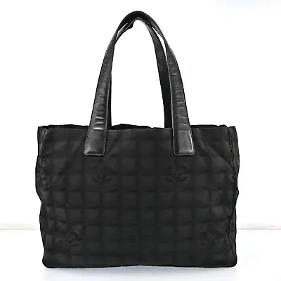 AUTH Chanel New Travel Line Shoulder Tote Bag Nylon Leather Black P2508S601 • $138