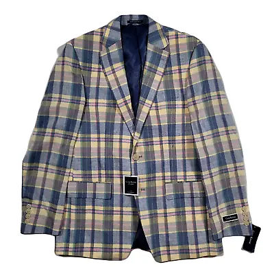 Club Room Plaid Patterned Sport Coat Mens 40S Yellow/Blue Classic-Fit • $49.49