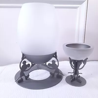 Vintage Disney Mickey Mouse Candle Holder Frosted Glass Silver Silhouette Target • $59