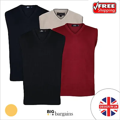 Mens Plain V Neck Sleeveless Fine Sweater Tank Top Jumper Pullover Golf S-5XL • £12.95