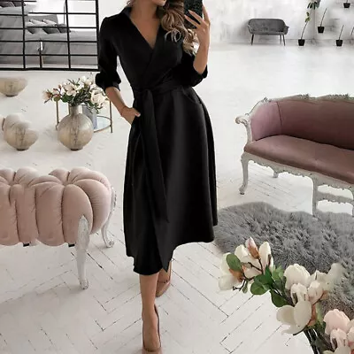 Vintage 50s Swing Evening Party Wrap Dresses Rockabilly Womens Retro Satin Dress • £23.39