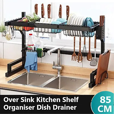 Over Sink Dish Drying Rack 2-Tier Stainless Steel Kitchen Shelf Cutlery Drainer • $42.25