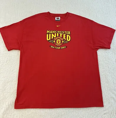 Rare Vintage Manchester United FBC Nike 2003 USA Tour Red T Shirt Mens Size XL • $25