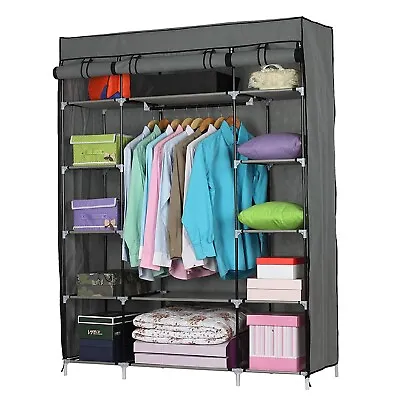 5-Layer 12 Grid Wardrobe Hanging Clothes Rail Shelf Hanging Rods With Dust Cover • £28.99