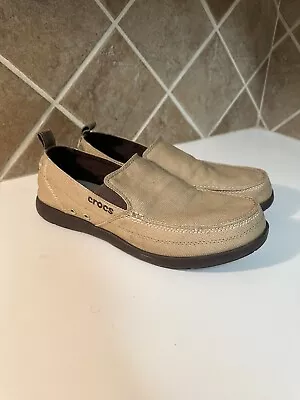 Crocs Slip-on Loafers Walu Khaki Tan Canvas Boat Shoes 11270 Men's Size 10 • $14.99