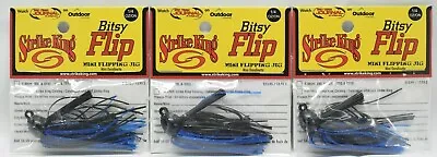 Strike King BFJ14-2 Bitsy Flip Mini Flipping Jig Blk/Blu 1/4 Oz. - 3 Pack • $10.79