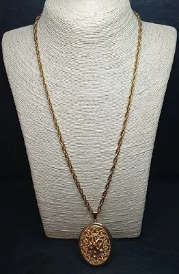 Vintage Chain Necklace Filigree Cameo Pendant  Gold Tone. 10200 • $18.99