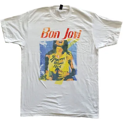 £15.49 • Buy BON JOVI  - Unisex T- Shirt - Slippery When Wet Original Cover - White  Cotton 