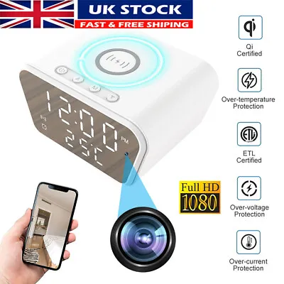 WiFi Alarm Clock Camera Night Vision HD 1080P Security Motion Sensor Nanny Cam • £15.19