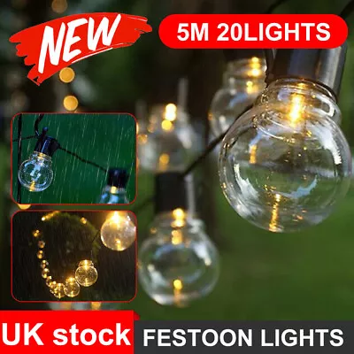 Retro Solar String Festoon Lights Outdoor Garden LED Globe 20 Bulbs Party Light • £8.99