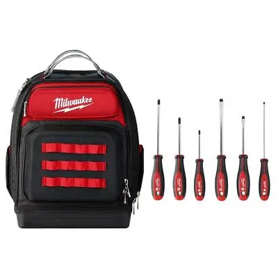 Milwaukee Jobsite Tool Backpack 15  Heavy Duty Nylon W/ 6-Pcs Screwdriver Set • $147.35