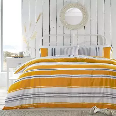 Duvet Set Quilt Cover Bright Stripes Orange / Yellow Grey Reversible Bedding • £20.69