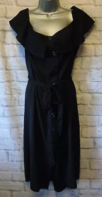 £13.50 • Buy George Black Bardot Dress Size 22 Belted Button Front