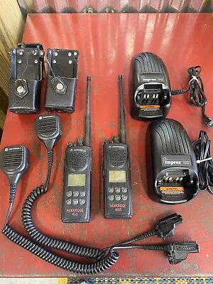 2 Motorola Xts3000 Radios With External Mics Belt Holsters And Impres Chargers! • $199.99