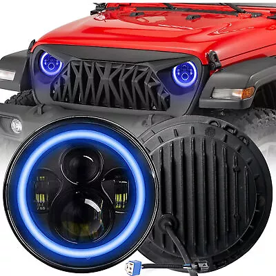 7  Inch Round LED Headlight Blue Halo Angle Eyes Fit Jeep Wrangler JK LJ TJ CJ • $26.51