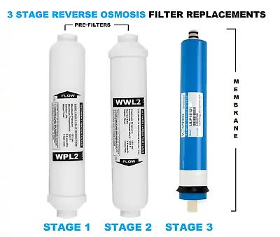 Aquati 3 Stage Reverse Osmosis Complete Filters Replacement 50 75 100 150 GPD • £23.95