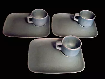 Set Of 3  Pottery MCM McCoy Snack Plates W/mugs • $150