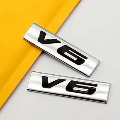 2x Black Metal V6 Chrome Logo Emblem 3D Engine Turbo Badge Sport Sticker Decal • $9.99