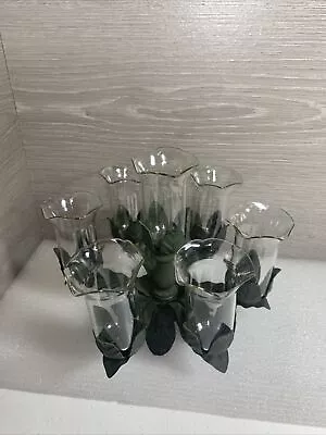£39.55 • Buy VINTAGE CHANDELIER 7 CANDLE HOLDER GREEN LEAF TABLE CENTERPIECE 6” X 7”