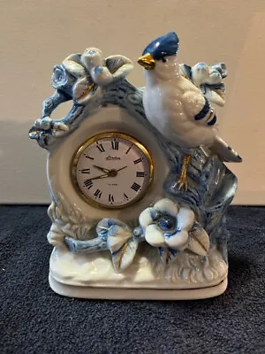 Vintage - Linden Porcelain Blue & White Bird Flower Mechanical Clock • $20