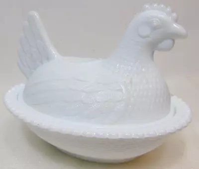 Hen On Nest White Beaded Milk Glass Vintage Nesting Chicken Nesting Gift USA • $22