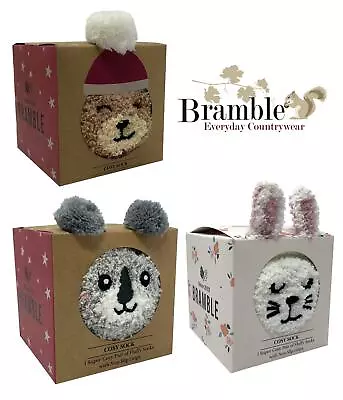 £11.99 • Buy Bramble Cosy Socks Gift Box Fluffy Animal Lounge Slipper Non Slip Bed Grips Sock