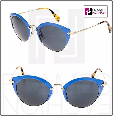 MIU MIU NOIR 53R Round Blue Gold Metal Rimless Oval Sunglasses MU53RS Authentic • $147.60