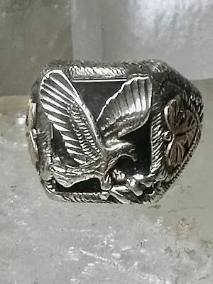 Eagle Ring Size 10 Black Hills Gold Onyx Leaves Sterling Silver Band Women Men • $148