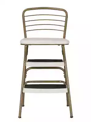 COSCO Stylaire Retro Chair + Step Stool With Flip-Up Seat In Gold And Cream • $102.99