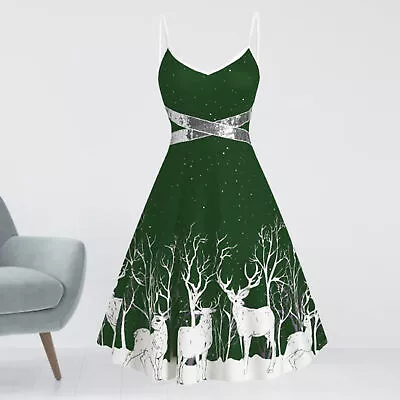 Christmas Dress Adjustable Comfortable To Wear Spaghetti Straps Sleeveless Dress • $24.57