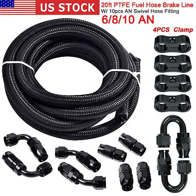 20ft Nylon Braided PTFE Fuel Line 6AN-8AN-10AN + 14PCS Fittings Hose Kit For E85 • $15.69