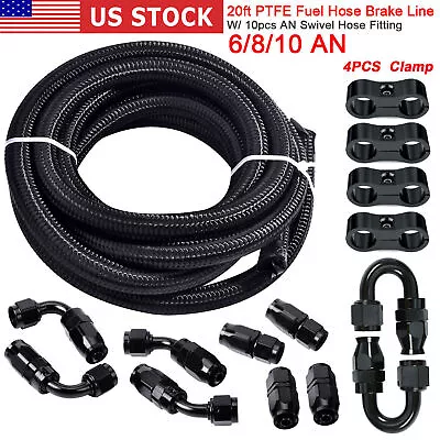 20ft Nylon Braided PTFE Fuel Line Kit 6AN-8AN-10AN + 14PCS Fittings Hose For E85 • $14.91